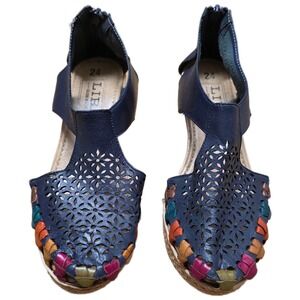 LIRA Cutout Wedge Sandals Women's‎ Size 7 Blue Woven Detail Calzado Artesanal